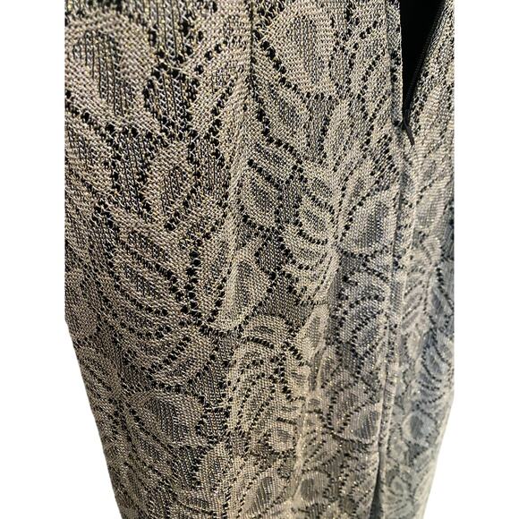 Vintage Formal Midi Dress US 7/8 Floral Silver Beige Bodycon Gown Classic Glam - Picture 10 of 10